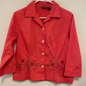 North Crest deep Coral button up Shirt with Embroidery.